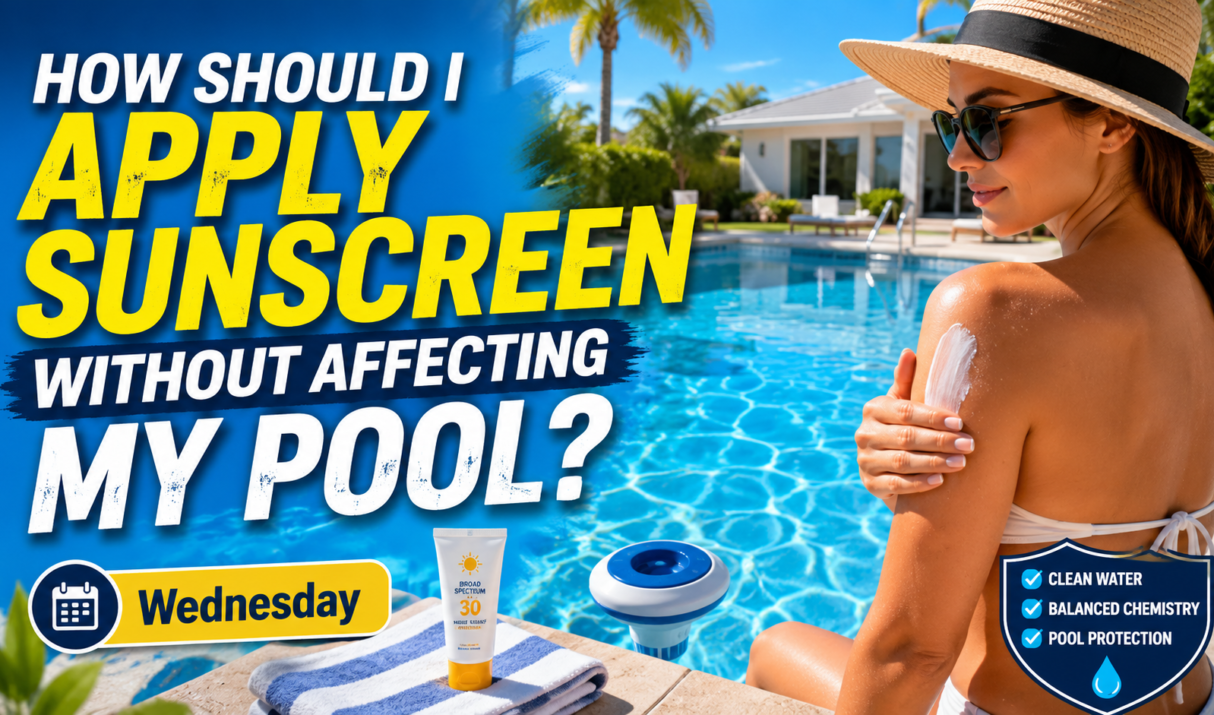 How should I apply sunscreen to not affect the functioning of my pool