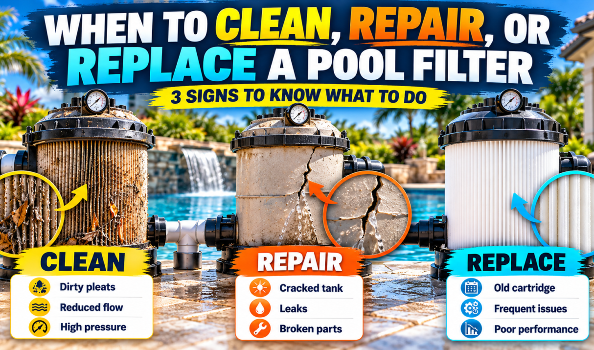 When to clean, repair, or replace a pool filter