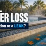 Florida pool with low waterline in October, evaporation vs leak comparison